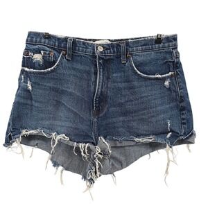 Abercrombie & Fitch Mom Shorts Womens 32/14 Blue High Rise Curve Love Distressed